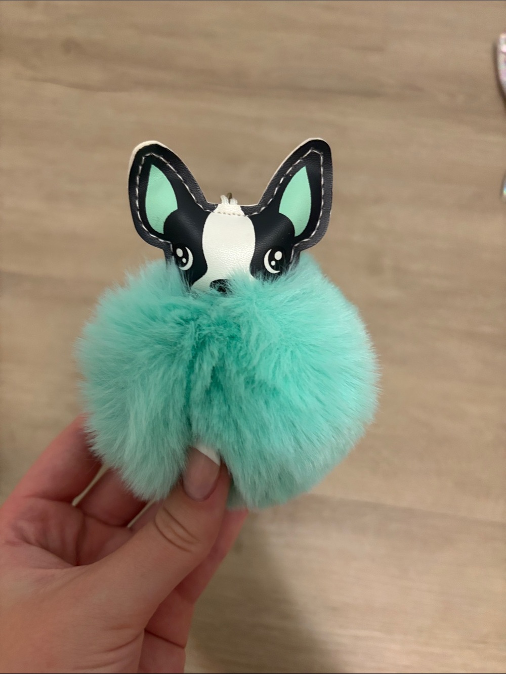 Plush Pom Pom Puppy Keychain - Aqua